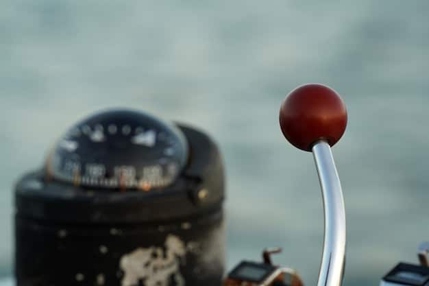 A close-up of a jet ski operator's hand adjusting the throttle. The focus is on the hand and the throttle. Make sure the person is wearing gloves. The shot emphasize a control and precision theme.