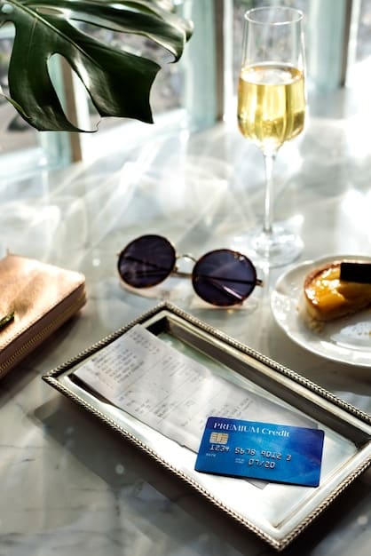 A close-up shot of a hotel loyalty card, highlighting the points balance and membership tier. The background is blurred, showing a luxurious hotel lobby with comfortable seating and elegant decor.
