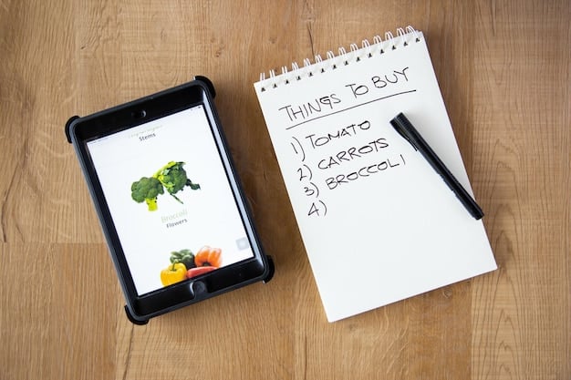 An image of a meticulously organized grocery list on a smartphone, with checkmarks next to each item. A pen and paper list are shown nearby for comparison.