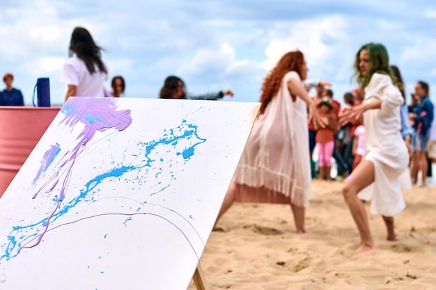 A community meeting focused on coastal preservation, showing diverse individuals discussing maps and presentations about sea level rise and beach protection.