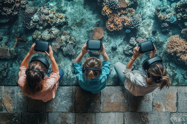 Guests participating in a guided coral reef restoration activity with local marine biologists, showcasing community engagement and educational opportunities at a luxury resort.