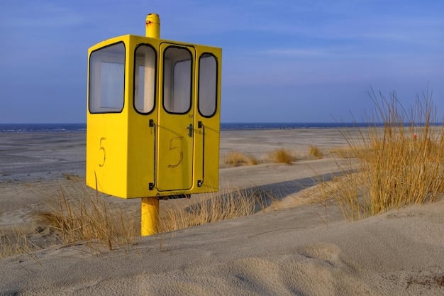 A vibrant, cost-effective public transportation bus stopping near a beach access point, symbolizing smart travel and budget-friendly exploration.