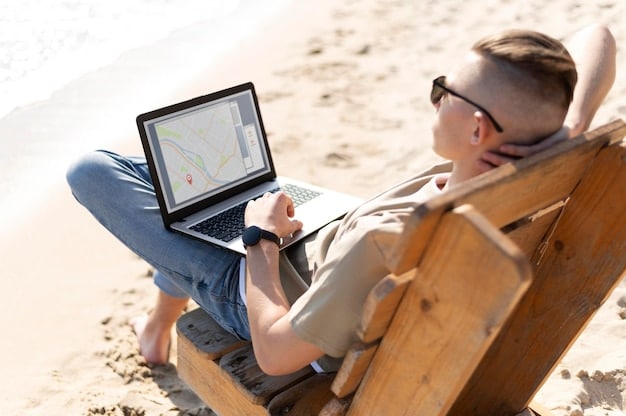 A person meticulously planning a trip on a laptop, with a map of various US beach destinations open, embodying strategic travel hacking and efficient planning.