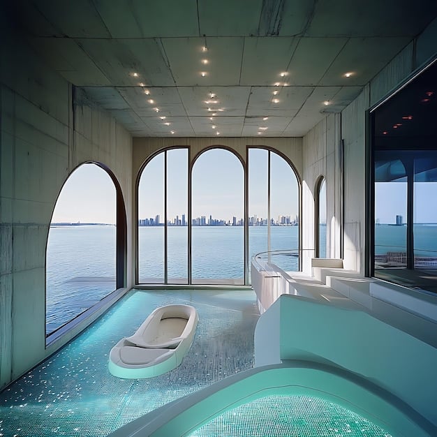 An opulent spa interior at The Breakers Palm Beach, featuring high ceilings, intricate architectural details, and natural light streaming through large arched windows, with plush seating areas.